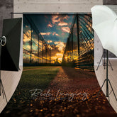 Aperturee - Aperturee Sunset Sky Baseball Field Sports Sweep Photo Backdrop
